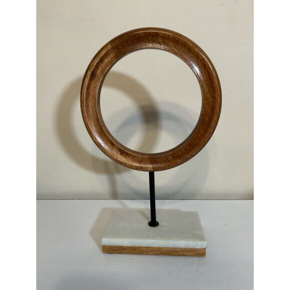 Wood Geometric Decorative Sculpture Circle Home Decor Statue with Marble Stand - Picture 2 of 2